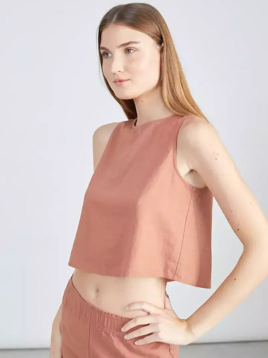 Damen Sommer Bluse Leinen Rust