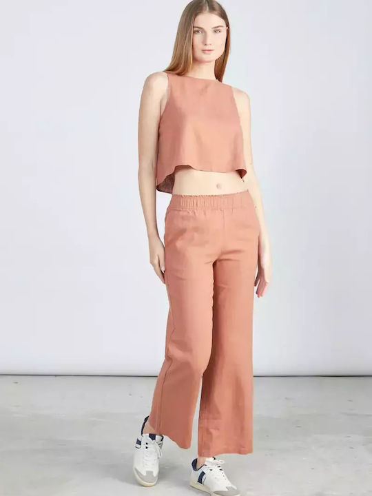 Damen Sommer Bluse Leinen Rust