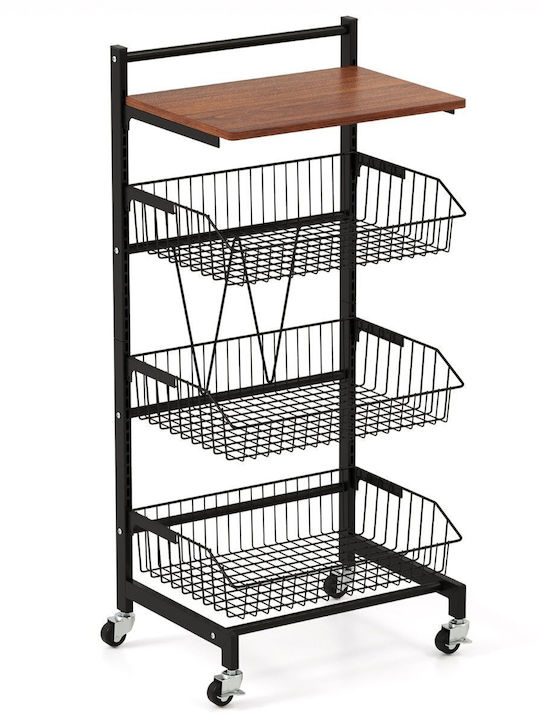 Costway Kitchen Trolley Wooden Black