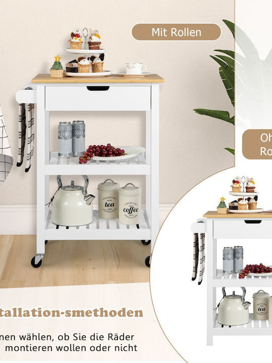 Costway Kitchen Trolley Wooden White