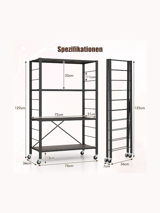 Costway Τρόλεϊ Κουζίνας Πλαστικό Μαύρο 76x36x122cm
