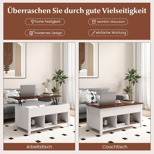 Rechteckiges Zentral-Kaffeetisch aus Massivholz mit Hebemechanismus Braun M104.5xL49xH48cm