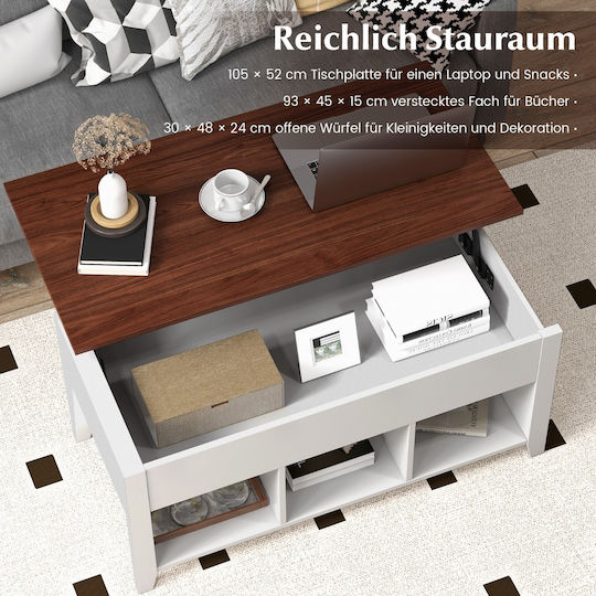 Rechteckiges Zentral-Kaffeetisch aus Massivholz mit Hebemechanismus Braun M104.5xL49xH48cm
