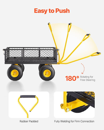 Garden Cart Log Transport Metallic Four-wheel with Maximum Load Weight 226kg