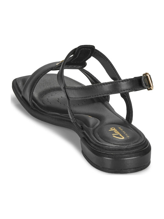 Ariany Leather Women's Flat Sandals with Strap in Black Color
