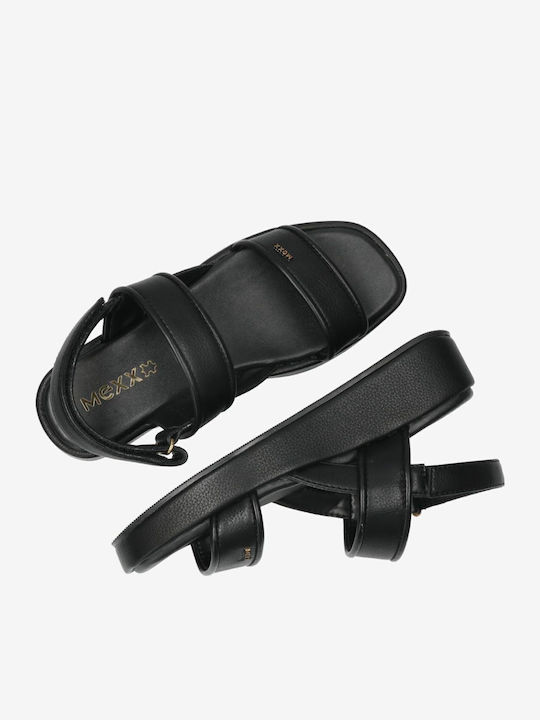 Leather Women's Flat Sandals with Strap in Black Color