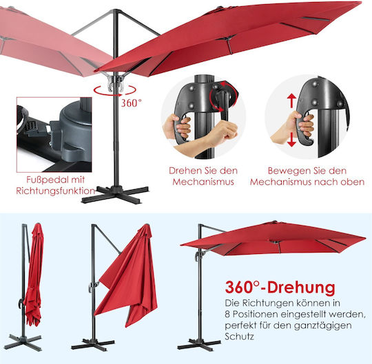 Umbrelă Rotundă Metalică Roz cu Bază de Susținere Φ2.73m