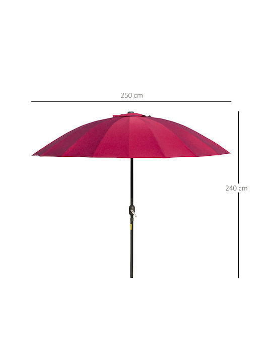 Umbrelă Rotundă Metalică Roșie cu Bază de Susținere Φ2.5m