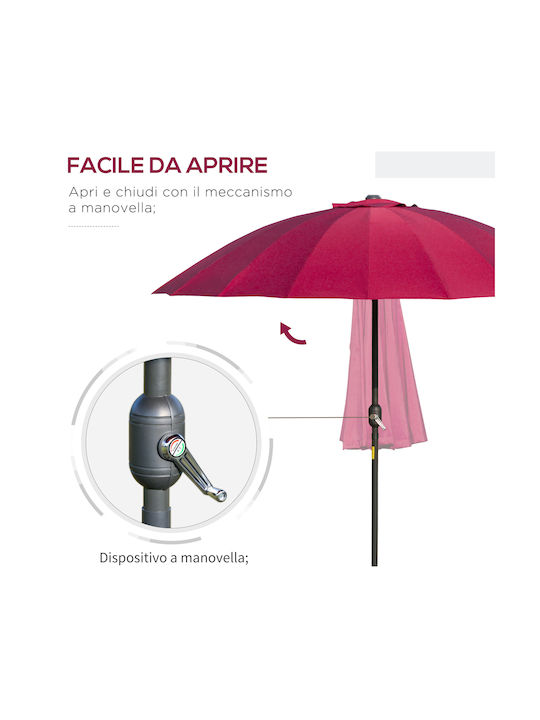 Umbrelă Rotundă Metalică Roșie cu Bază de Susținere Φ2.5m