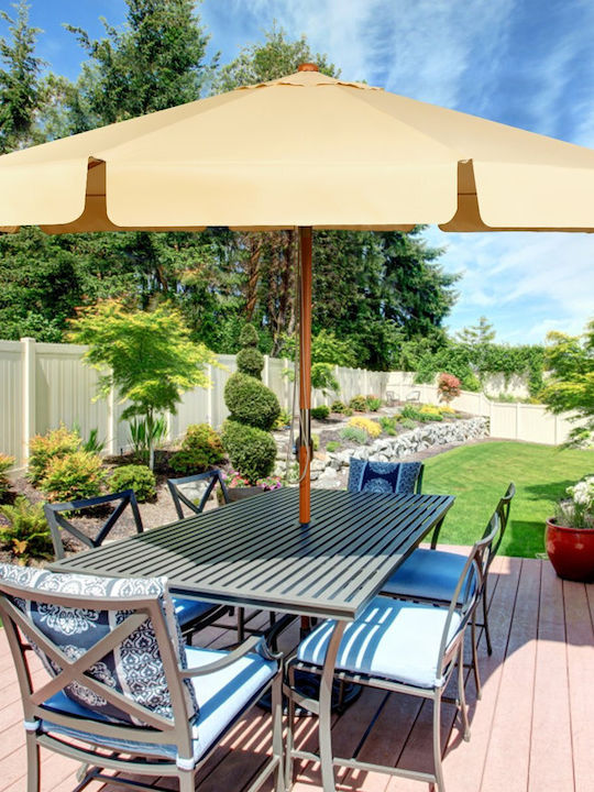 Professionell Garten & Terrassen Sonnenschirm Bodenständer Rund Holz Beige mit Kurbel Ø2.53m NP11076BE