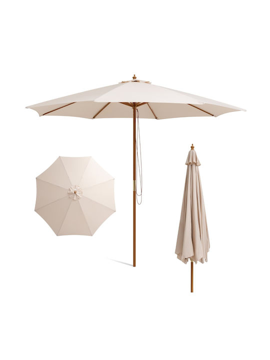 Round Wooden Beige Parasol Φ3xH2.62m