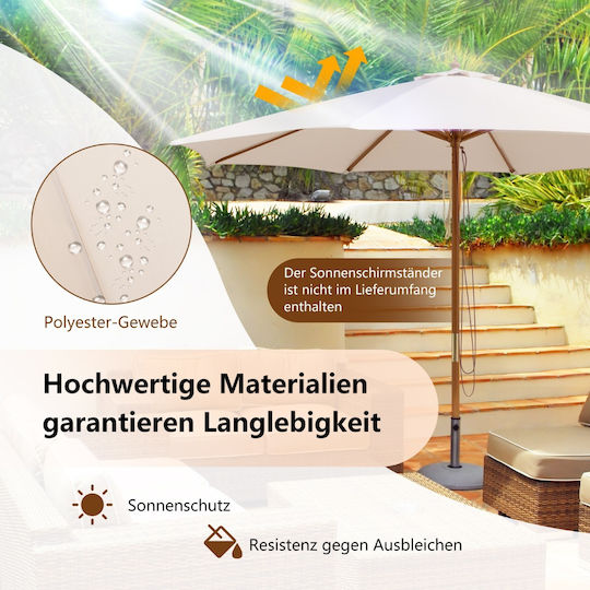 Runde Holz Garten- und Terrassen-Sonnenschirm Beige Φ3xΥ2.62m
