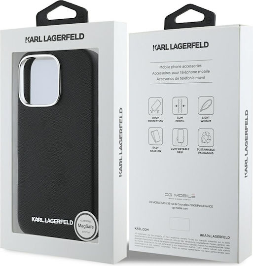Karl Lagerfeld Saffiano Vollständig Umschlossene Verlängerte Metall-Logo Magsafe Hülle iPhone 16 Pro Schwarz