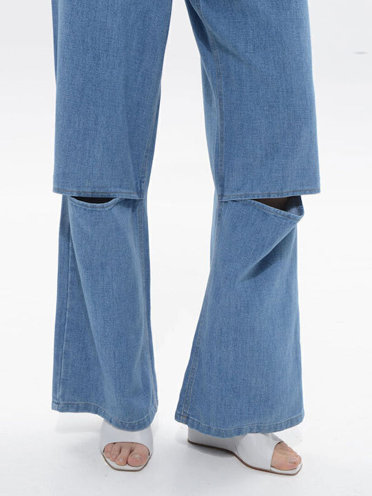 Ψηλόμεσο Γυναικείο Jean Παντελόνι Καμπάνα Mid Blue