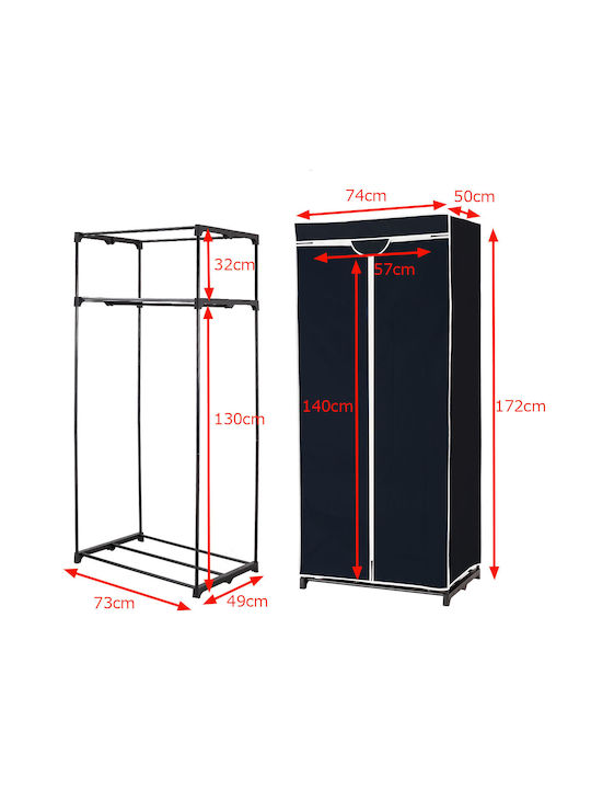 Costway Dulap din Țesătură cu Fermoar și Rafturi în Culoare Negru 75x50x170cm