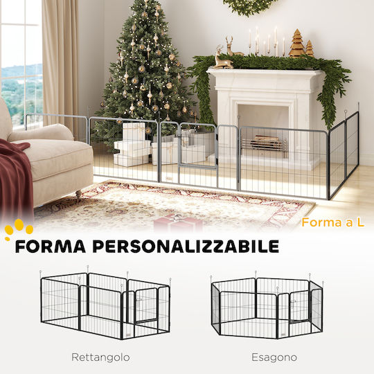 Pawhut Dog Fence 6 Adjustable Panels 80x1.5x60 cm Black Steel Entry Door D06-256v00bk