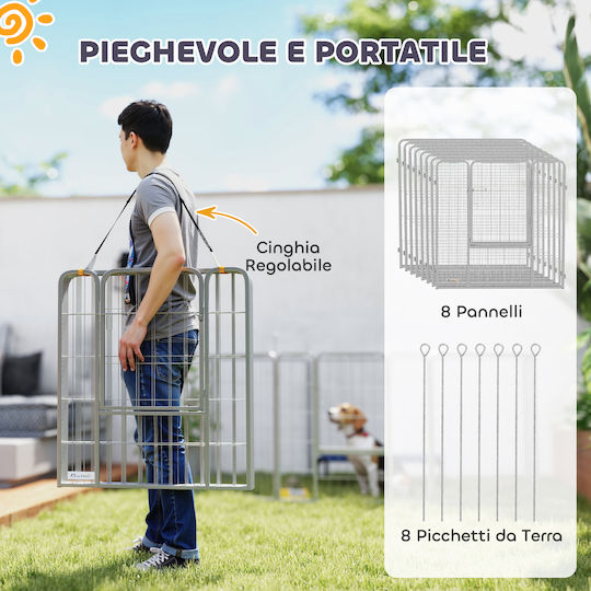 Pawhut Dog Fence 8 Foldable Adjustable Panels Door Steel Height 80 cm Silver D06-255v01sr