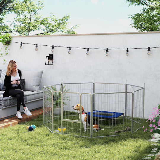 Pawhut Dog Fence 8 Foldable Adjustable Panels Door Steel Height 80 cm Silver D06-255v01sr