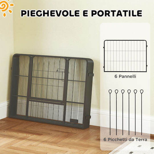 Pawhut Dog Fence 6 Adjustable Panels 80x1.5x60 cm Black Steel Entry Door D06-256v00bk