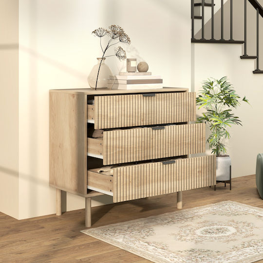 Wooden Chest of Drawers with 3 Drawers Oaks 80x40x77.5cm