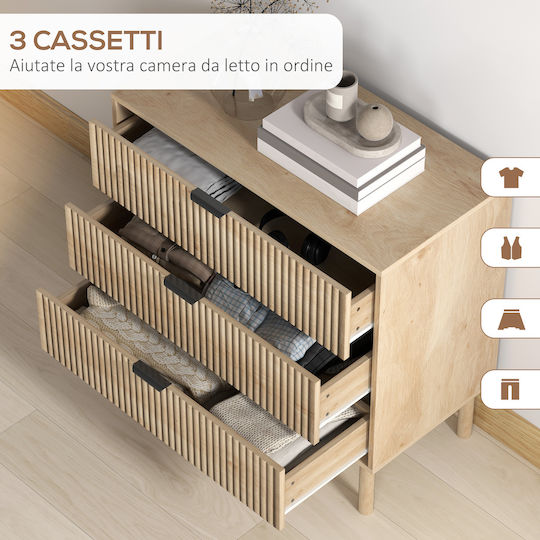 Wooden Chest of Drawers with 3 Drawers Oaks 80x40x77.5cm