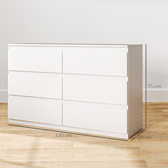 Συρταριέρα Κρεβατοκάμαρας mit 6 Schubladen White 120x39x75cm