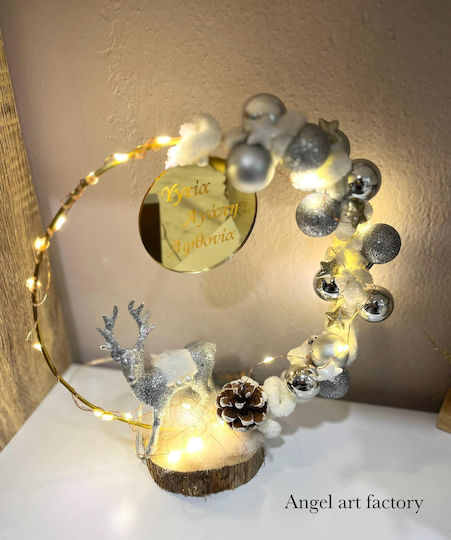 Coroană De Crăciun Decorativă Cu Lumină LED Diametru 30 Cm Argintie