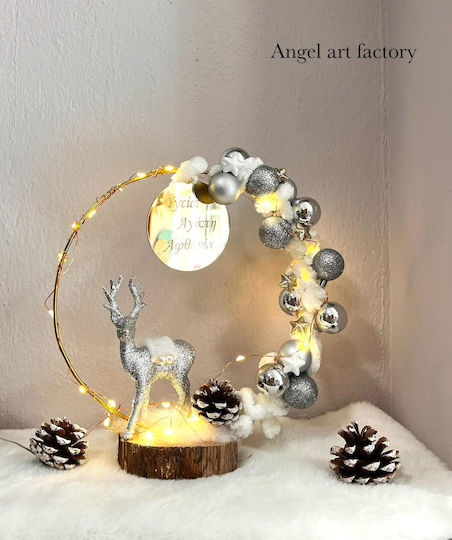 Coroană De Crăciun Decorativă Cu Lumină LED Diametru 30 Cm Argintie