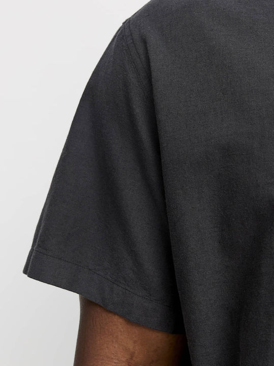 Short Sleeve Linen Shirt Narrow Fit Black
