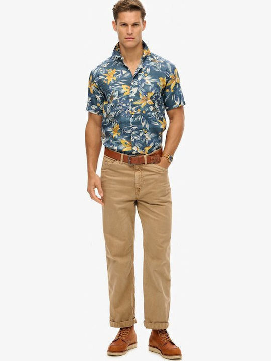 Hawaiian Print Short-sleeved Shirt Floral Blue