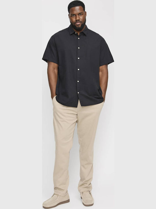 Short Sleeve Linen Shirt Narrow Fit Black