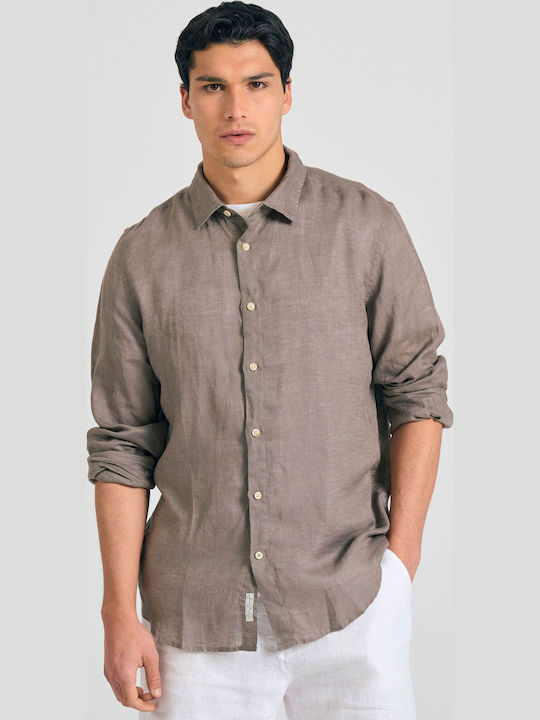 Long-sleeved Linen Shirt Brown