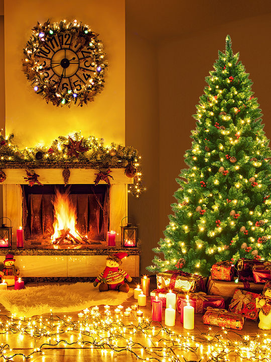 Christmas Tree with Pinecones 210cm with 1100 Branches and with LED Lighting