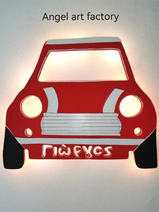 Παιδικό Ξύλινο Φωτιστικό Τοίχου "mini Cooper" Όνομα
