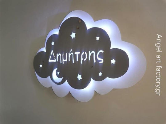 Children's Wooden Wall Light "Double Cloud" Name