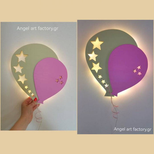 Aplica de perete din lemn pentru copii "Balon cu Stele"