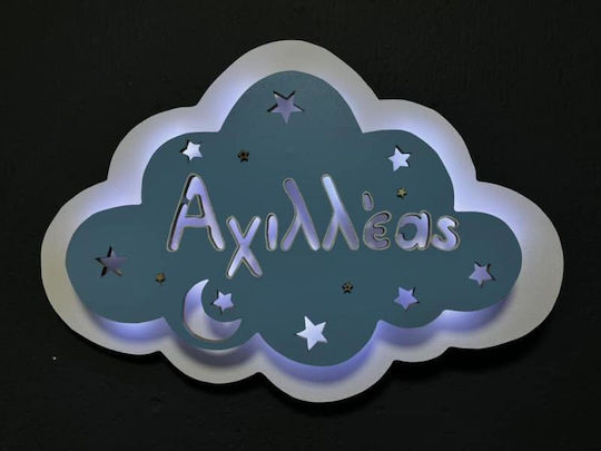 Children's Wooden Wall Light "Double Cloud" Name