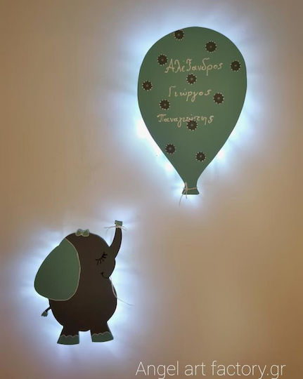 Children's Wooden Wall Light "Elephant Balloon" Name