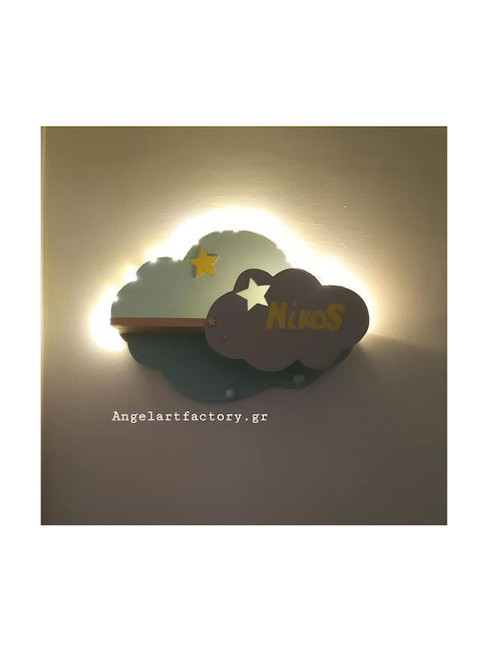 Children's Wooden Wall Light Cloud Shelf Name