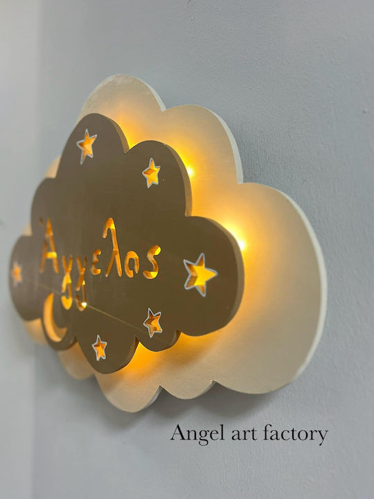 Wooden Wall Light "Double Cloud" Name