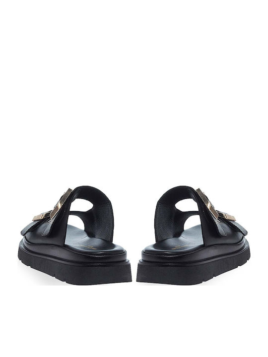 Leather Women's Flat Sandals in Black Color