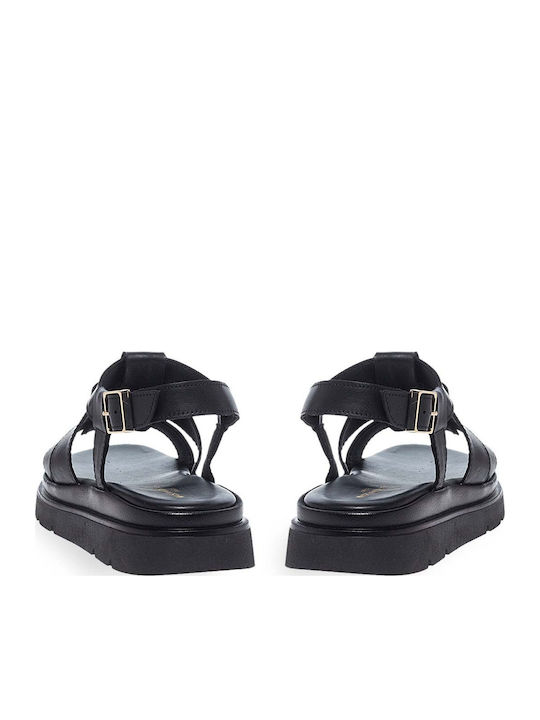 Leder Flache Sandalen für Damen in Schwarz Farbe