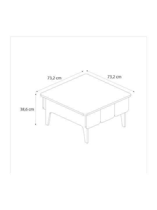 Square Central Coffee Table Pedro Wooden Anthracite - Rota Oak 73.2x73.2x38.6cm