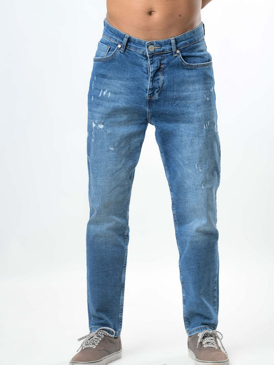 Men's Jeans Pants Cropped Elastic with Boyfriend Fit Blue