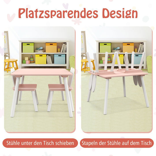 Kinder Tischset mit Stühlen zum Malen aus Holz Rosa Costway