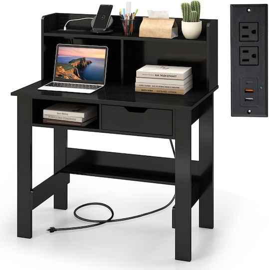 Γραφείο Ξύλινο Μαύρο με USB θύρες 95x56x109.5εκ.