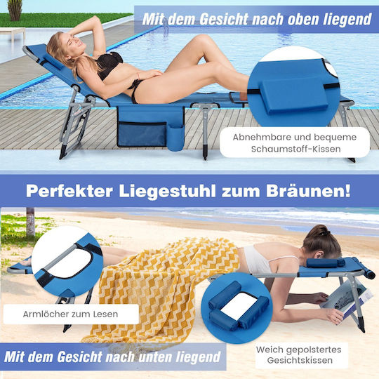 Costway Foldable Metallic Beach Sunbed Light Blue with Pillow