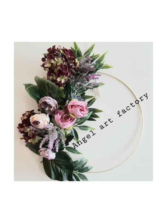 Decorative Metal Wreath "Burgundy-Pastel Flowers"