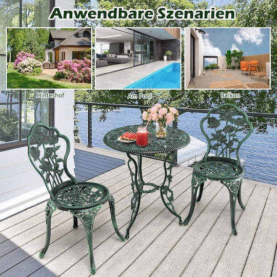 Dining Set for Small Outdoor Spaces with Umbrella Holder 3 Pieces Green