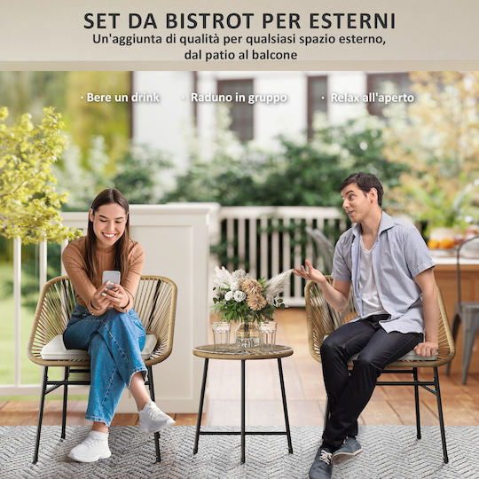 Set Cameră De Zi Pentru Spații Exterioare Mici 3 Piese Lemn Natural Cu Perne